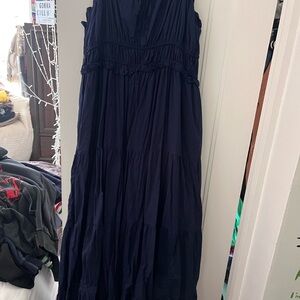 Crown & Ivy Navy Pleated Maxi Gown